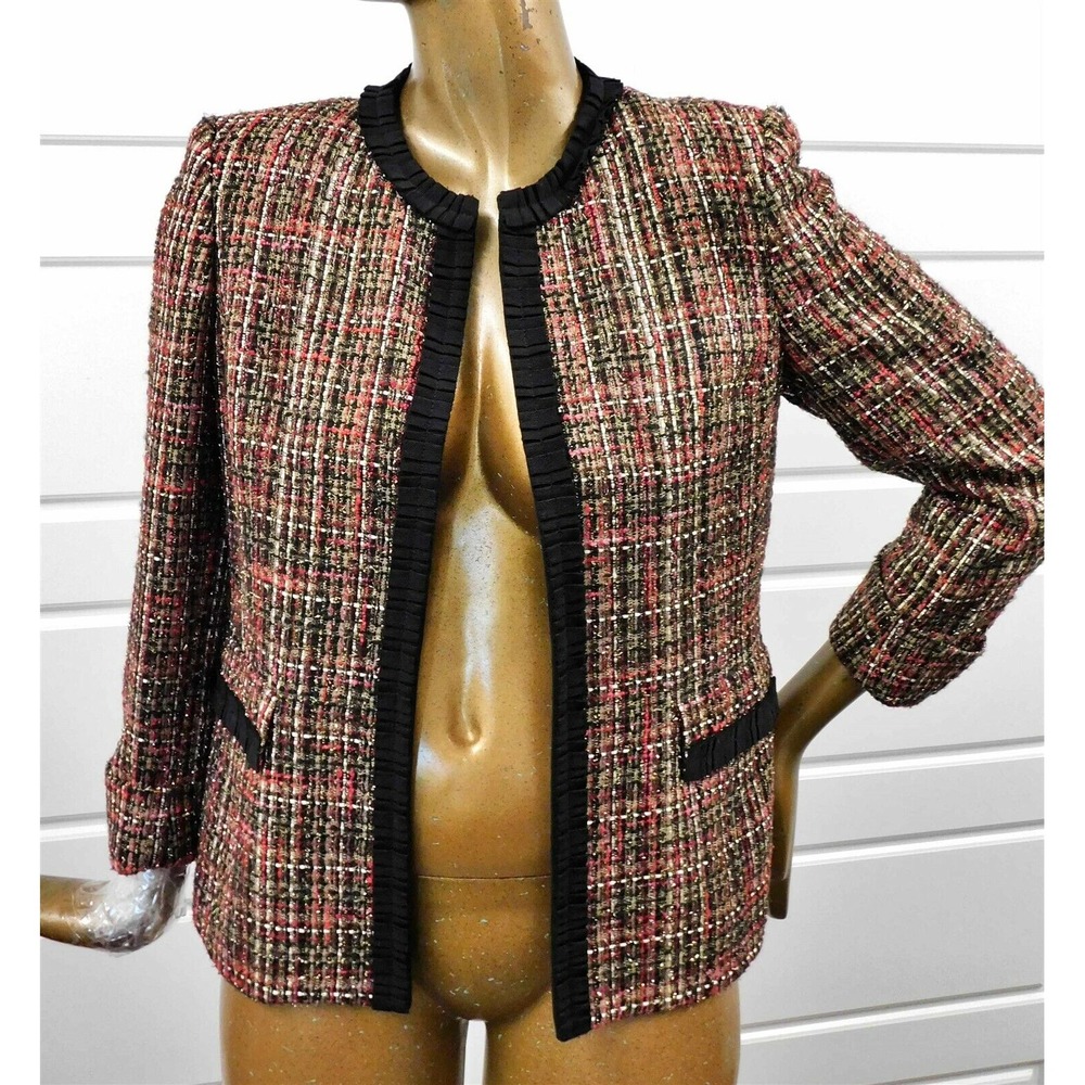 Nipon Boutique Black Red‎ Gold Multi Tweed Blazer Jacket sz 10